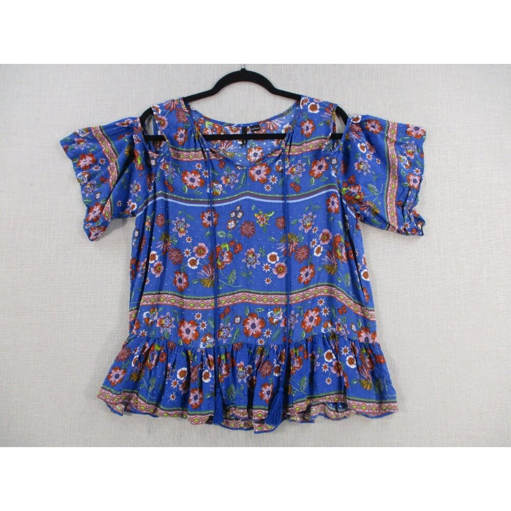 New Directions BOHO Flowy Womens Floral Cold Shoulder Top Women Size L
